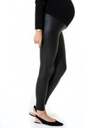 Subtle Foldover Waistband Faux Leather Maternity Leggings