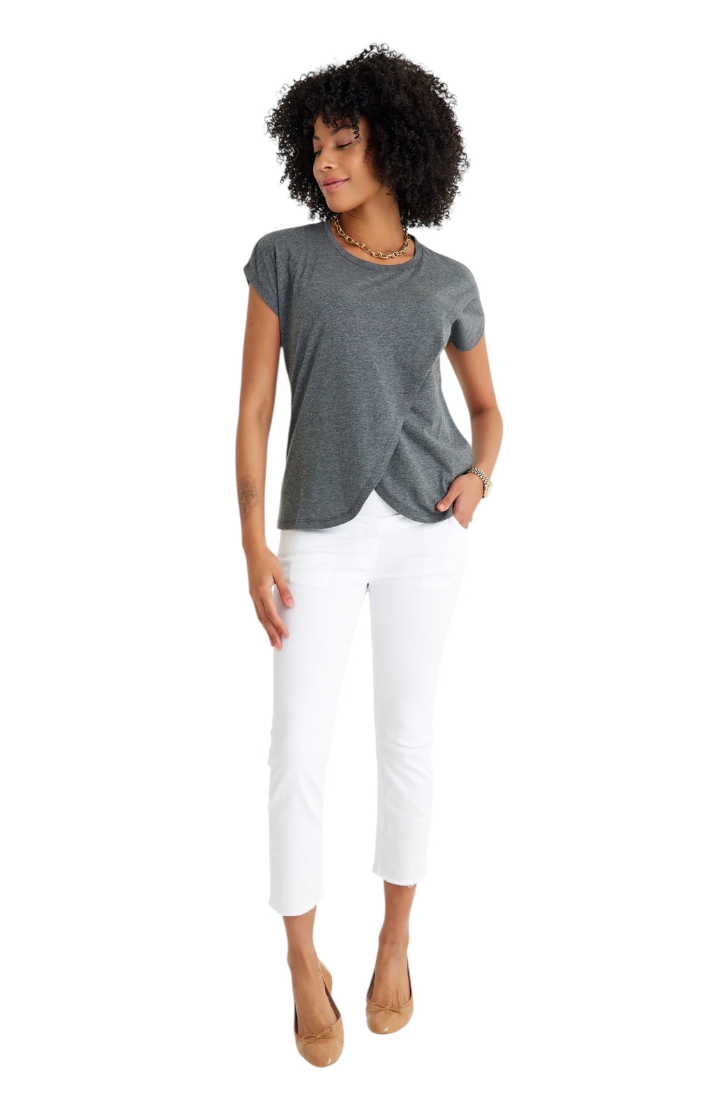 Handy Crossover Short Sleeve Cotton Maternity/Nursing Top