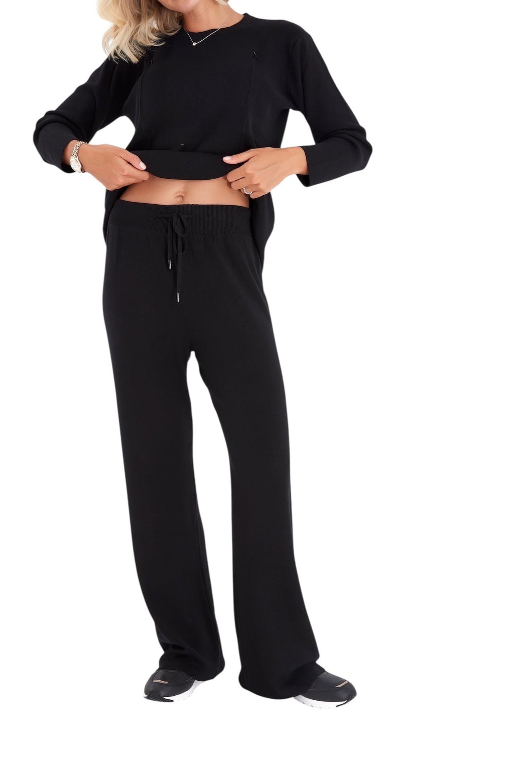 Effortless Elegance Set with Rib Side Zip Long Sleeve Maternity/Nursing Top & Lounge Pants